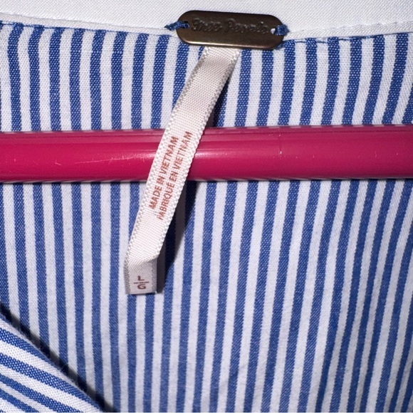 FREE PEOPLE all for you striped mini dress tunic ruffle blue white size large - Picture 11 of 12